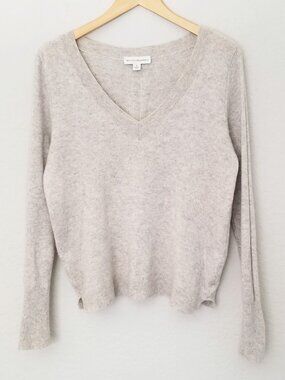 White+Warren 100% Cashmere Classic Fit V-Neck Sweater M Jumper Sand Wisp Heather